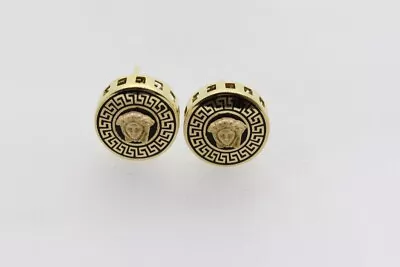 18k Yellow Gold Black Enamel Medusa Earrings (C31000733) • $1200