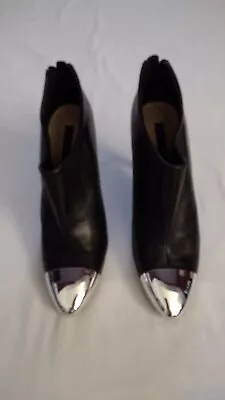 $39.99 • Buy EUC Zara Women Black Ankle Silver Toe Booties Size 7.5