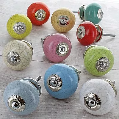 Crackle Coloured Ceramic Door Knobs Porcelain Cupboard Kitchen Door Handles 4506 • £2.55