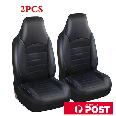 2pcs Black +Blue Line PU Leather Universal Car Bucket Seat Cover Coupe Protector • $41.89