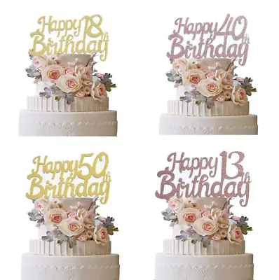 Rose Gold Happy Birthday Cake Topper Age 18th 30th 40th 13th 21th 50th Decor UK • £2.19