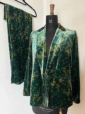 Boden Icons Roberta Velvet Suit Jacket Trousers Size 10 New Floral  • £100