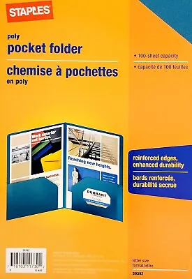 Set Of 2 Staples Poly 2-Pocket Presentation Folders Blue #39392 Hold 100 Pages • $8.49