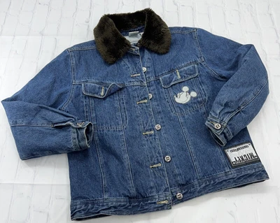$55 • Buy Vintage Disney Catalog Mickey Street Wear Faux Fur Collar Denim Jacket Woman M
