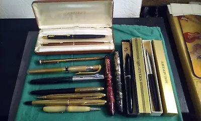 Junk Drawer Lot Writing Instruments Old Fountain Pens Ball Point Parker Sheaffer • $34