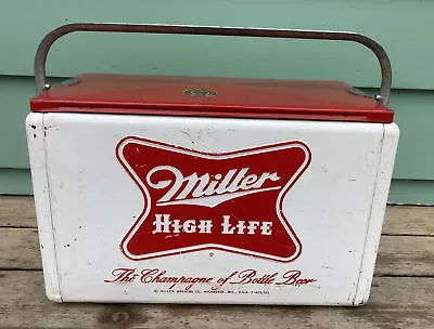 Stylish Miller High Life Beer Metal Beach Cooler Cream/Red Vintage - 1950’s Era • $284.99