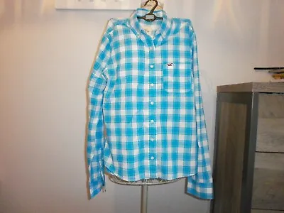 Preowned Youth's Quality HOLLISTER Blue/White Check Long-Sleeved Shirt- Med • £4.95