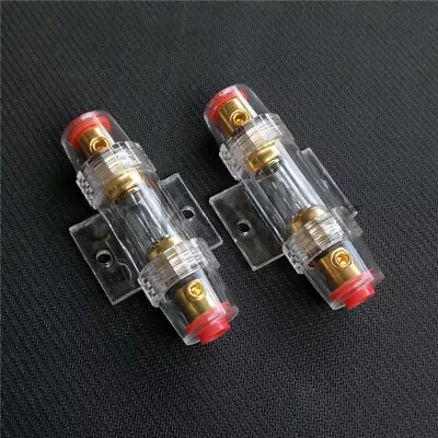 2Pcs Car Audio AGU Fuse Holder Fuseholder 4 6 8 Gauge Inline Gold Plated 60 Amp • $9.90