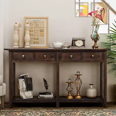 Rustic Brushed Texture Entryway Table Console Drawer Bottom Shelf Living Room • $215