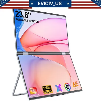EVICIV Dual UStation 15.6  Folding Monitor Dual Portable Display W/ Stand Used A • $299.99