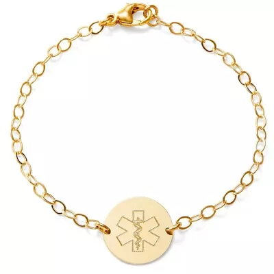 Custom Adjustable Medical Alert ID Bracelet Unisex 14k Yellow Gold Plated • $119.99