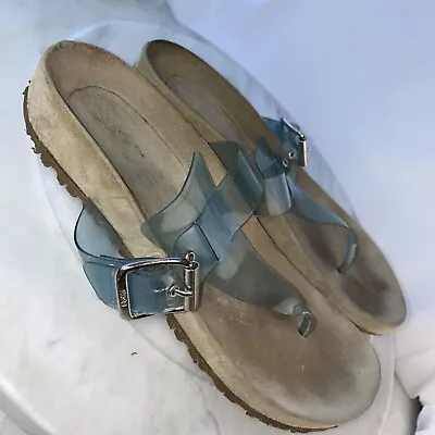 Kors Michael Kors Clear Jelly Blue Upper Thong Suede Footbed Flats Sandals Sz 8 • $29.99