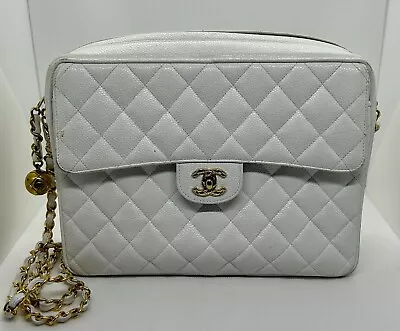 CHANEL Vintage Matelasse White Caviar Chain Shoulder Bag • $3800