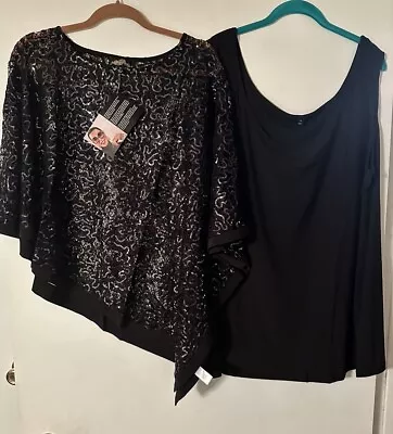 Joan Boyce NEW Lace Sequin Topper Over Tank Black Size 3X Holiday Wear • $29.99