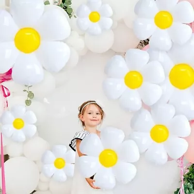 Daisy Balloons Huge White Flower Daisy Foil Mylar Balloons For Baby Shower 11pcs • $11.49