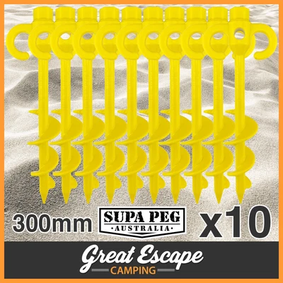 $67.50 • Buy 10 X Supa-Peg 300mm Screw Peg - Sand Pegs Caravan Camping Awning Tent Peg