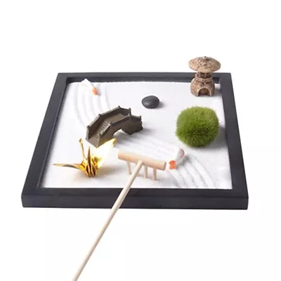 Japanese Zen Garden For Desk With White Sand Rocks Rake Pagoda For Home Office • £20.54
