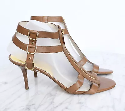 MICHAEL KORS Tan Leather Slim-Heeled Gladiator Sandals Heels Womens Sz 10 • $59.95