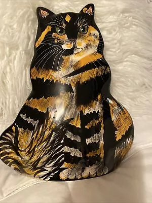$18 • Buy Vintage Cat By Nina Lyman, 11 Inch Tortoise Shell Kitty Cat Vase Figurine