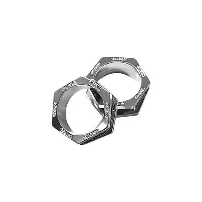 Pair Of Ear Plugs Screw Fit Hexagon Tunnels Surgical Steel With Clear CZ Jewels • $20.93