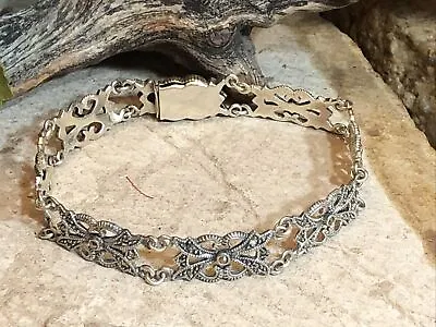 5. Vintage 925 Sterling Silver Filigree Cut Out Marcasite Linked Bracelet 7 3/4  • $48.99