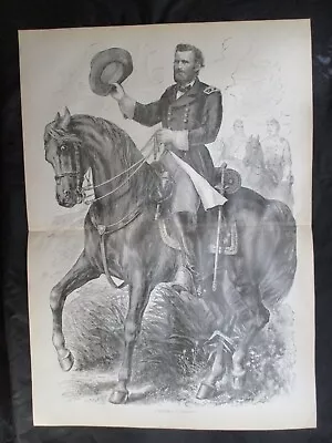 1884 Civil War Print - Union General  Ulysses S. Grant  On His Horse Cincinnati • $40.28