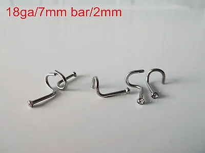 2x 316L Nose Stud-ring 18ga/7mm Bar/2mm Diamonte. Surgical Stainless Steel. • $6.55