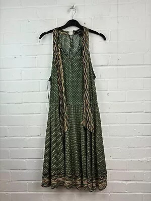 Mango Suit | Green Pattern Sleeveless Fit & Flare Mini Dress Women's M #CS • £9.99