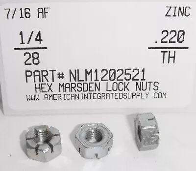 1/4-28 Hex Marsden Lock Nuts Steel Zinc Plated 7/16 Af X .220 Th (50) • $12.25