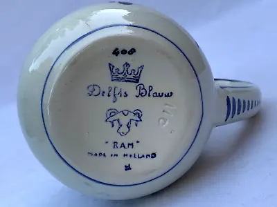 $25 • Buy Vintage Delft Blauw Floral Cup Holland Crown, Ram's Head Mark Blue White Flowers