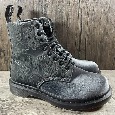 Dr. Martens 1460 Brocade Gray Velvet Combat Boot Women's Boot US Size 7 • $149.99