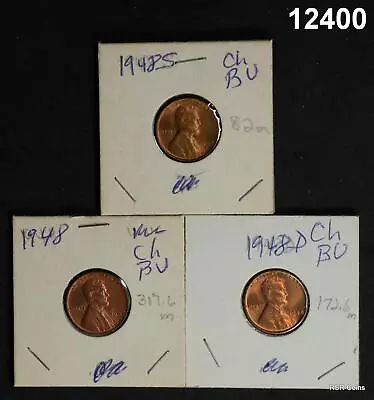 1948 P-d-s Choice Bu Lincoln Cent Red 3 Coin Set! #12400 • $17