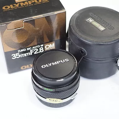 Olympus OM 35mm 1:2.8 MC Zuiko Auto W Lens Mint- BOXED Fits OM Camera Mount OL8 • £129.99