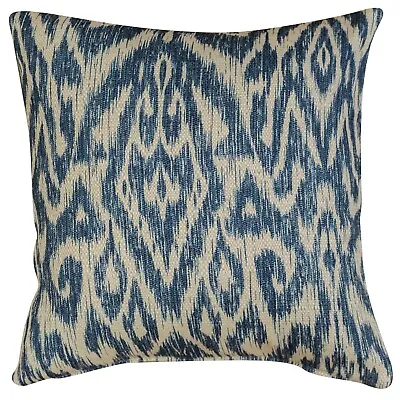 Textured Linen Blend Abstract Ikat Cushion In Marine Blue. 17x17 . Double Sided. • £14.99