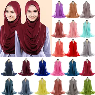 Islamic Women Headscarf Chiffon Head Wrap Shawls Hijab Scarves Stole 180*75cm • $5.61