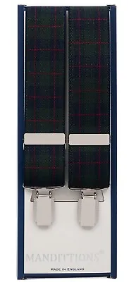 Green And Blue Tartan Suit Trouser Braces Mens 4 Strong Clips 35mm Wide Elastic • £26.95