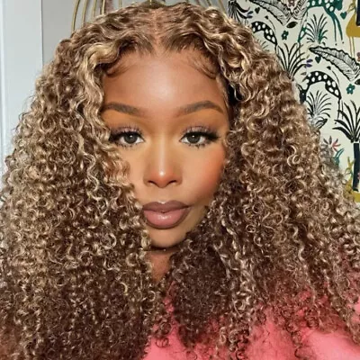 Mongolian Highlight Blonde Kinky Curly 13x4 Lace Front Human Hair Wigs For Women • $126.40