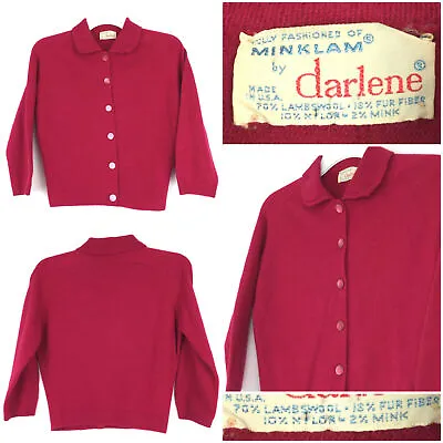 Vtg Minklam Darlene Womens Small? (36 In Bust) Red Mink Wool Blend Cardigan • $23.81