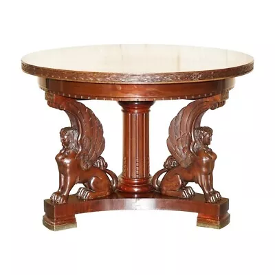 Fine Antique French Neoclassical Mahogany Centre Table With Sphinx Pillared Base • $6838.43