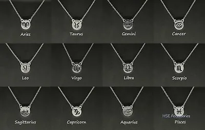 Silver Plated Star Sign Horoscope Zodiac Pendant Necklace • £3.95