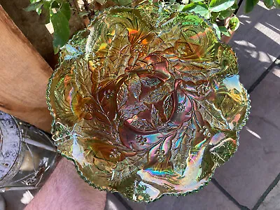 CARNIVAL GLASS ~ Millersburg Green Whirling Leaves ~ • $105.82