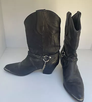 Oak Tree Farms Womens  Brown Leather Braided Silver Chain Cowboy Boots SZ 6 • $99.99