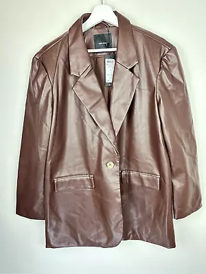 Vero Moda Women's L Olivia Longline Loose Fit Faux Leather Blazer Jacket Brown • $65