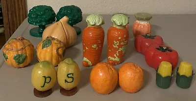 Vintage 9 Pair Variety Fruit & Vegetable Salt & Pepper Shakers Lot 18 Single Pc. • $9.99