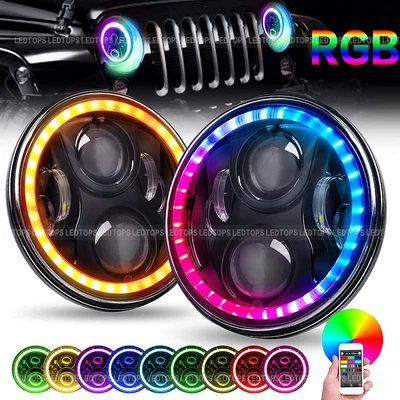 $89.99 • Buy RGB 7'' Halo LED Headlights DRL Lights Combo Kit For Jeep Wrangler JK TJ LJ Pair