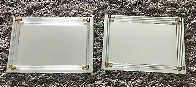 2 Vintage Footed Mirror Vanity Trays Gold Trim W/ Acrylic Rails • $25.49