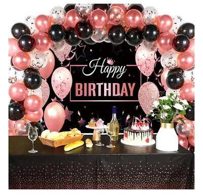 £10 • Buy Birthday Party Deco Balloons Elegant Black Pink Birthday Kit 