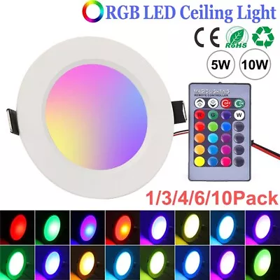 10W RGB LED Recessed Ceiling Lights Panel Downlight 16 Color Changing Spotlight • £18.83