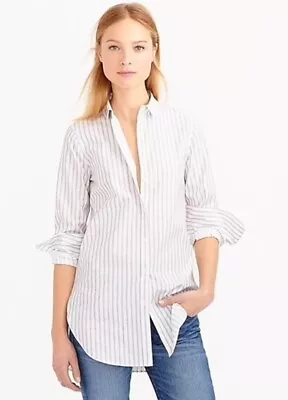 NWT J. CREW White/Black ENDLESS SHIRT IN STRIPE Long Sleeve Tunic Top 00 XXS • $33.70