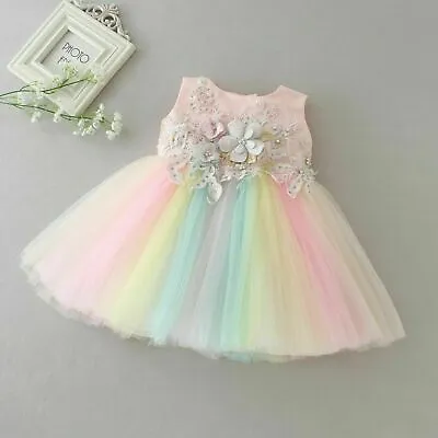 Newborn Baby Girls Rainbow Party Tutu Princess Dress Christening/Birthday/Prom • £17.99